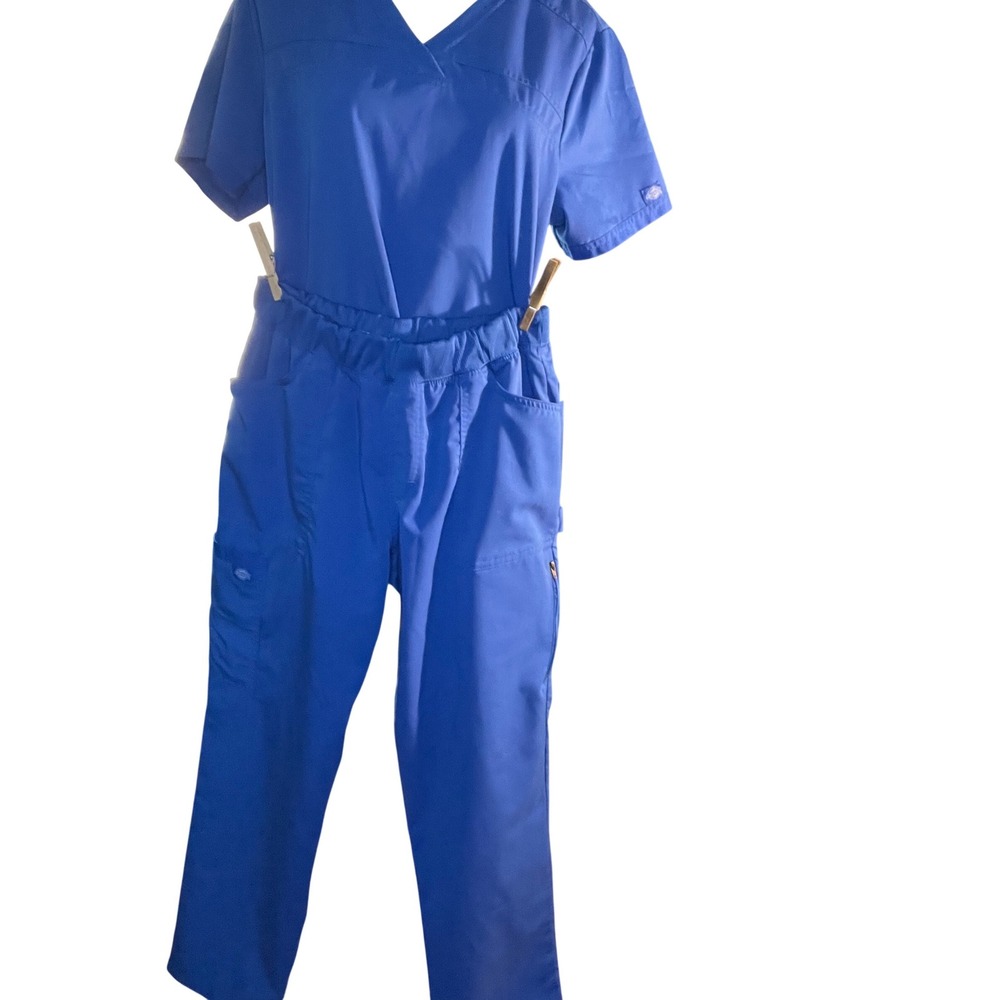 Dickies Dynamix Royal Blue Scrub Set V-Neck Top and Cargo Jogger Pants Womens L